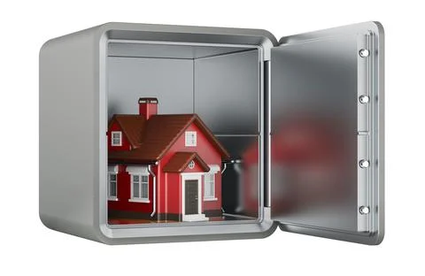 House inside open safe. Property protection, home insurance, secure real es.. Stock Illustration