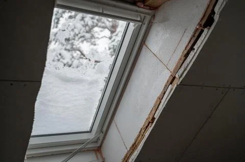 House insulation layers near window Stock Photos