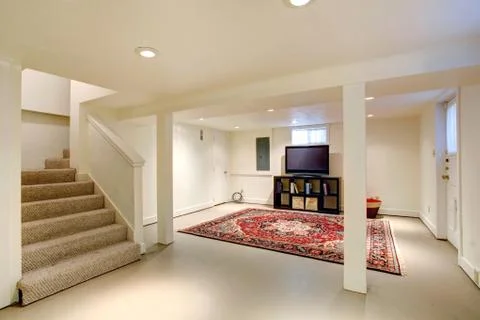 House interior. basement room with tv Stock Photos