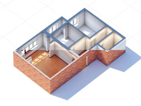 House interior design planning sketch draft 3d rendering Stock Illustration