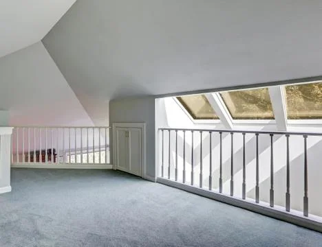 House interior. empty deck under the vaulted ceiling Stock Photos