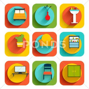 House Interior Furniture Icons Stock Illustrationen