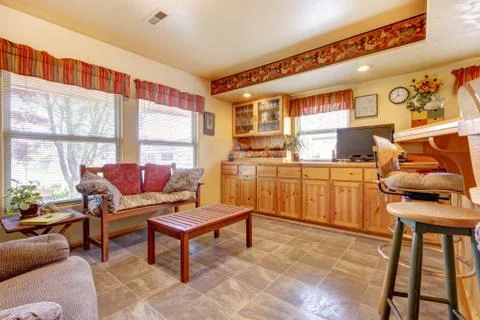 House interior. open floor plan. kitchen and dining area Stock Photos