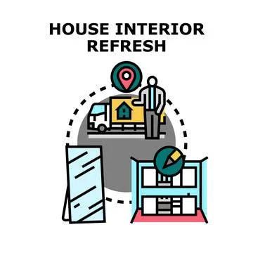 House interior refresh process moving and designing concept Stock Illustration