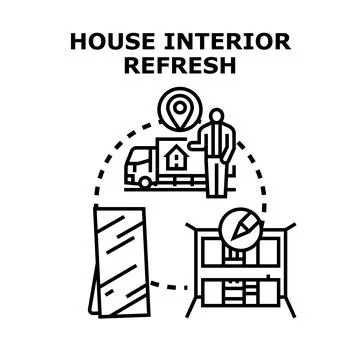 House interior refresh process moving and designing concept Stock Illustration