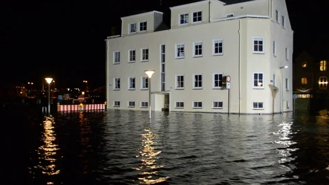 House isolated by flood. Stock Footage 90367769
