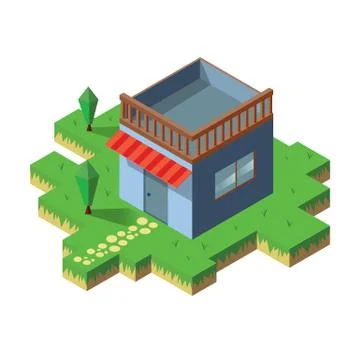 House in isometric view with trees. Stock Illustration
