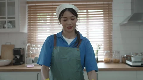 House keeper clean kitchen. 스톡 동영상 245283487