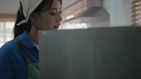 House keeper clean kitchen. 스톡 동영상 245283496