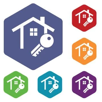 House key icon, hexagon set Ilustración de archivo