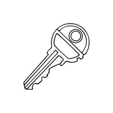 House key outline. Sketch of an object that opens a door lock, safe. Hand dra Stock Illustration