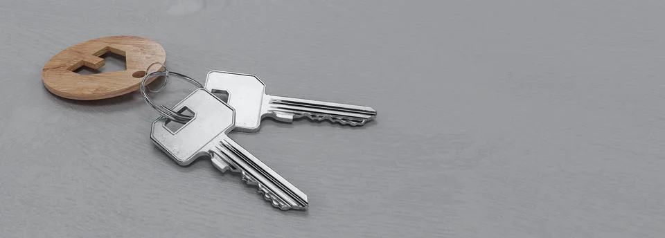 House keys and key ring with the shape of the building Stock Illustration