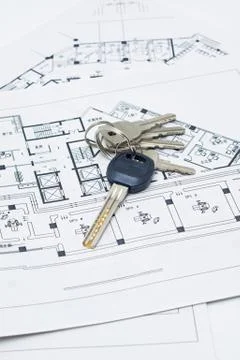 House keys and plan background Stock Photos