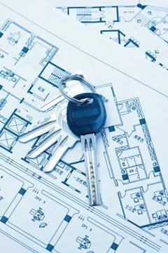 House keys and plan background Foto stock