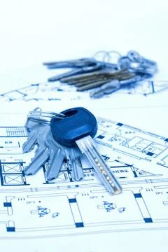 House keys and plan background Foto stock
