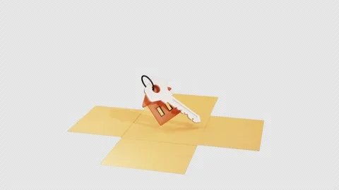 House keys in gift box animation. sell and buy property, new home, alpha channel Stock Footage 240323539