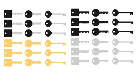 House keys icon set collection with black gold and silver versions isolated. Stock Illustration