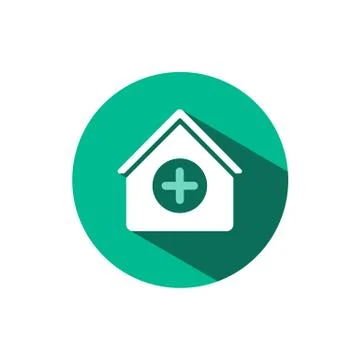 House kit icon with shadow on a green circle. Vector pharmacy illustration Stock Illustration