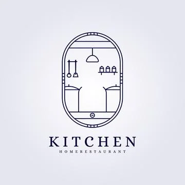 House kitchen interior modern logo vector illustration design line art badge Stock Illustration