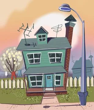 House in landscape with lantern . didgital drowing Stock Illustration