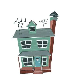 House in landscape with lantern . didgital drowing Stock Illustration