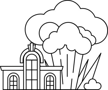 A house with a large cloud in the background Stock Illustration