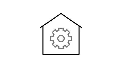 A house with a large gear inside, symbolizing the integration of mechanics .. Stock Footage 333663230