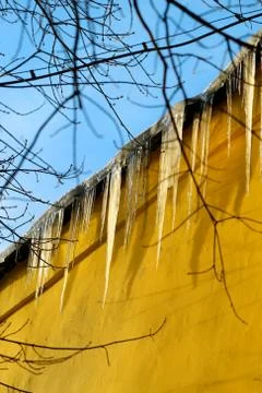 House with large icicles Stock Photos