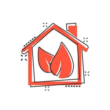 House with leaf icon in comic style. Flower garden cartoon vector illustratio Ilustración de archivo