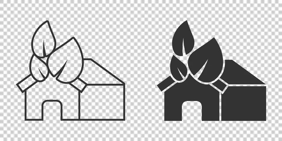 House with leaf icon in flat style. Flower garden vector illustration on whit Ilustración de archivo