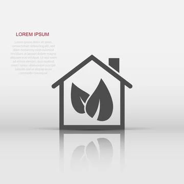 House with leaf icon in flat style. Flower garden vector illustration on wh.. Ilustración de archivo