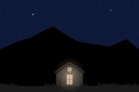House light in mountain at night. Stock Illustration