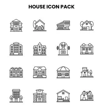 House Line Design Icons Pack Stock Illustration