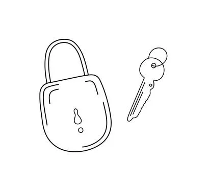House lock and key simple outline hand drawn doodle illustration, symbol and Stock Illustration