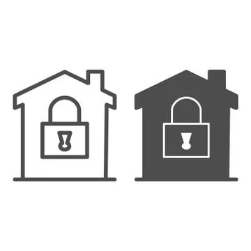 House with lock line and solid icon, smart home concept, House under protection Stock Illustration