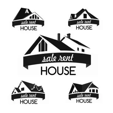 House logo template set. Realty theme icon. Building vector silhouette. Stock Illustration