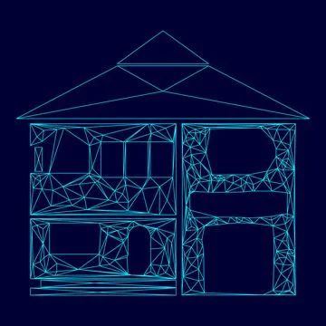 House low poly triangulation triangulated polygonal electric cyan blue vibran Ilustración de archivo