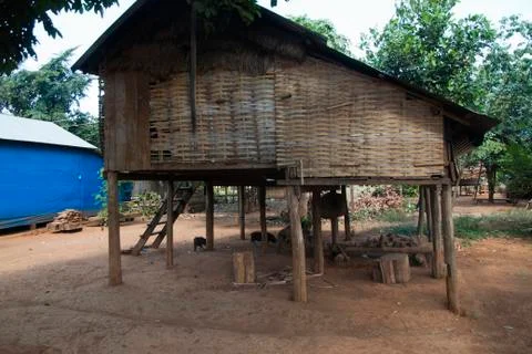 House made from local materials in ethnic village Stock Photos