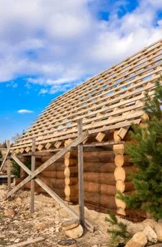 The house is made of logs Stock Photos