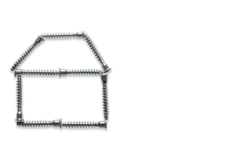 House made of silver self-tapping screws isolated on white background Stock Photos