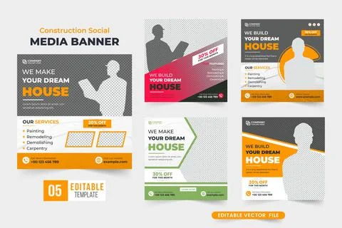 House making business template bundle with red and yellow colors. Real estate Stock Illustration