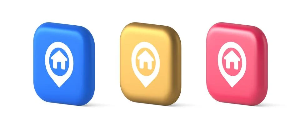 House map pin location button navigation panel web app GPS network pointer 3d 스톡 일러스트