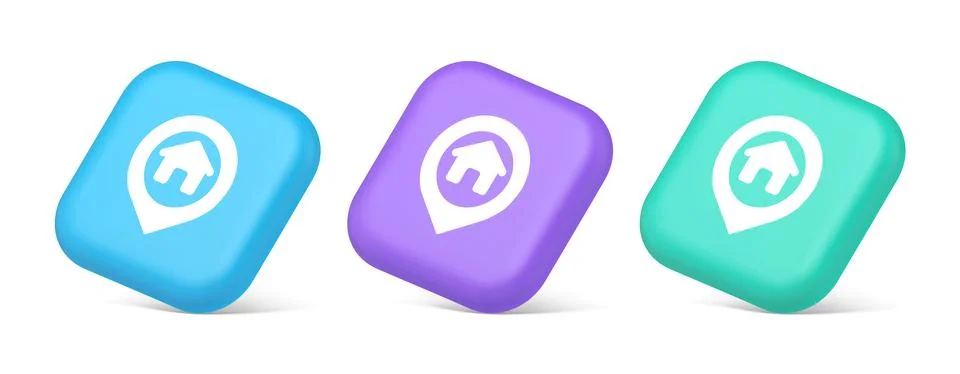 House map pin location button navigation panel web app GPS network pointer 3d Stock Illustration