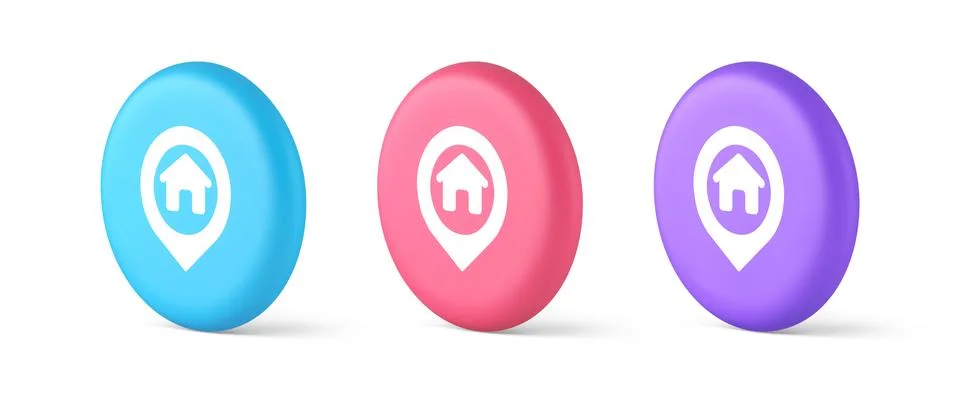 House map pin location button navigation panel web app GPS network pointer 3d Illustrazione stock
