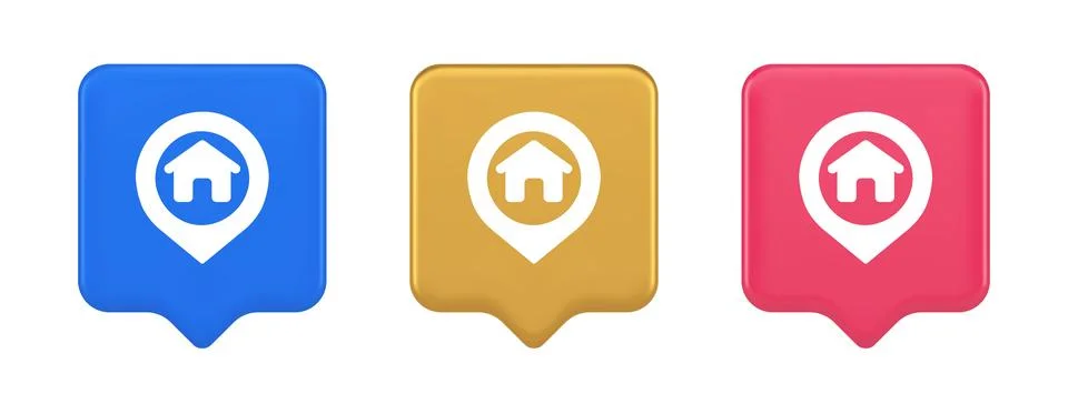 House map pin location button navigation panel web app GPS network pointer 3d Stock Illustration