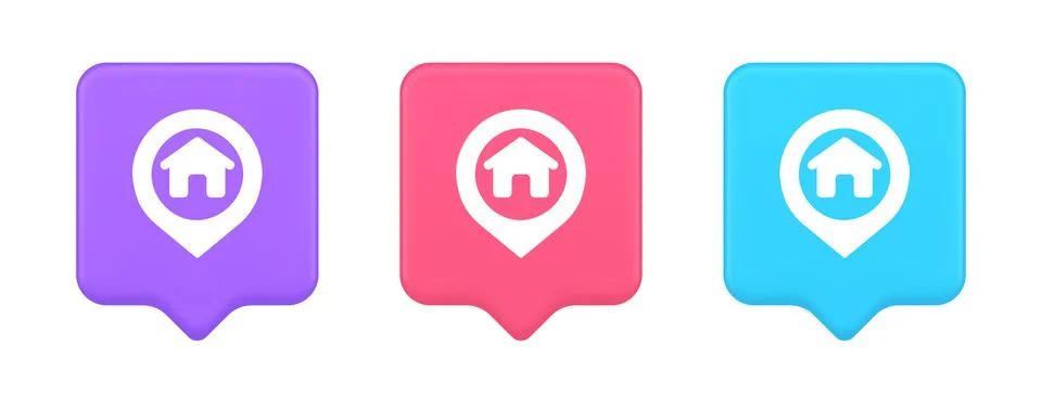 House map pin location button navigation panel web app GPS network pointer 3d Stock Illustration