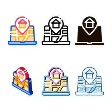House marker location on map vector thin line icon simplified Stock Illustration
