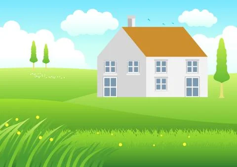 House On Meadow Stock Illustration