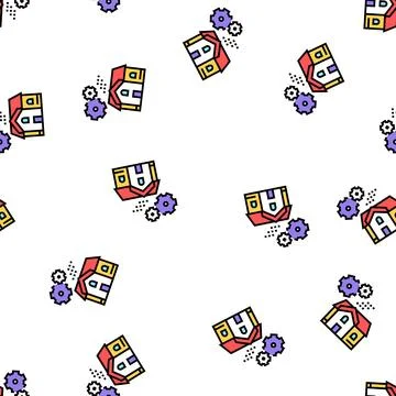 House mechanical gears vector seamless pattern 스톡 일러스트