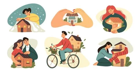 House memory. Safe mind dream for person in home place. People emotions Stock Illustration